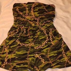 Absolutely 💕 It Woman's Chain Print Strapless Romper Shorts, Size: 1X